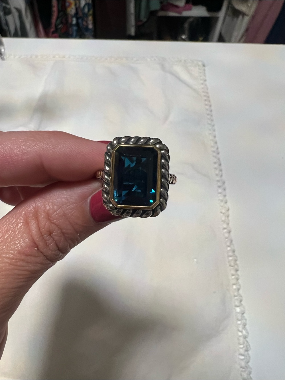 Effy Two-Tone Emerald-Cut 7 ct Blue Topaz Ring - Picture 8 of 12